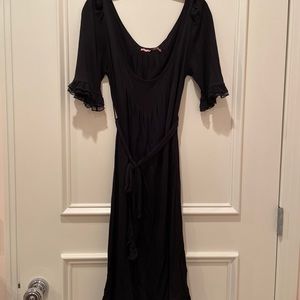 Womens Juicy Couture Black Dress Midi Length Jersey With Silk Ruffles Medium